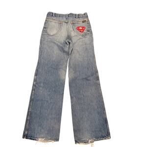 Vintage Rare HASH Wide Leg Bell Bottom High Rise Jeans Superman Patch Y2K 32x36
